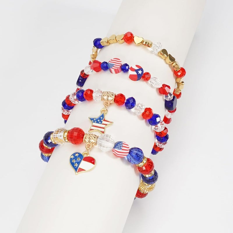 Briutn 4th of July Beaded Bracelets with American Flag Stars Charms USA Jewelry - Image 2